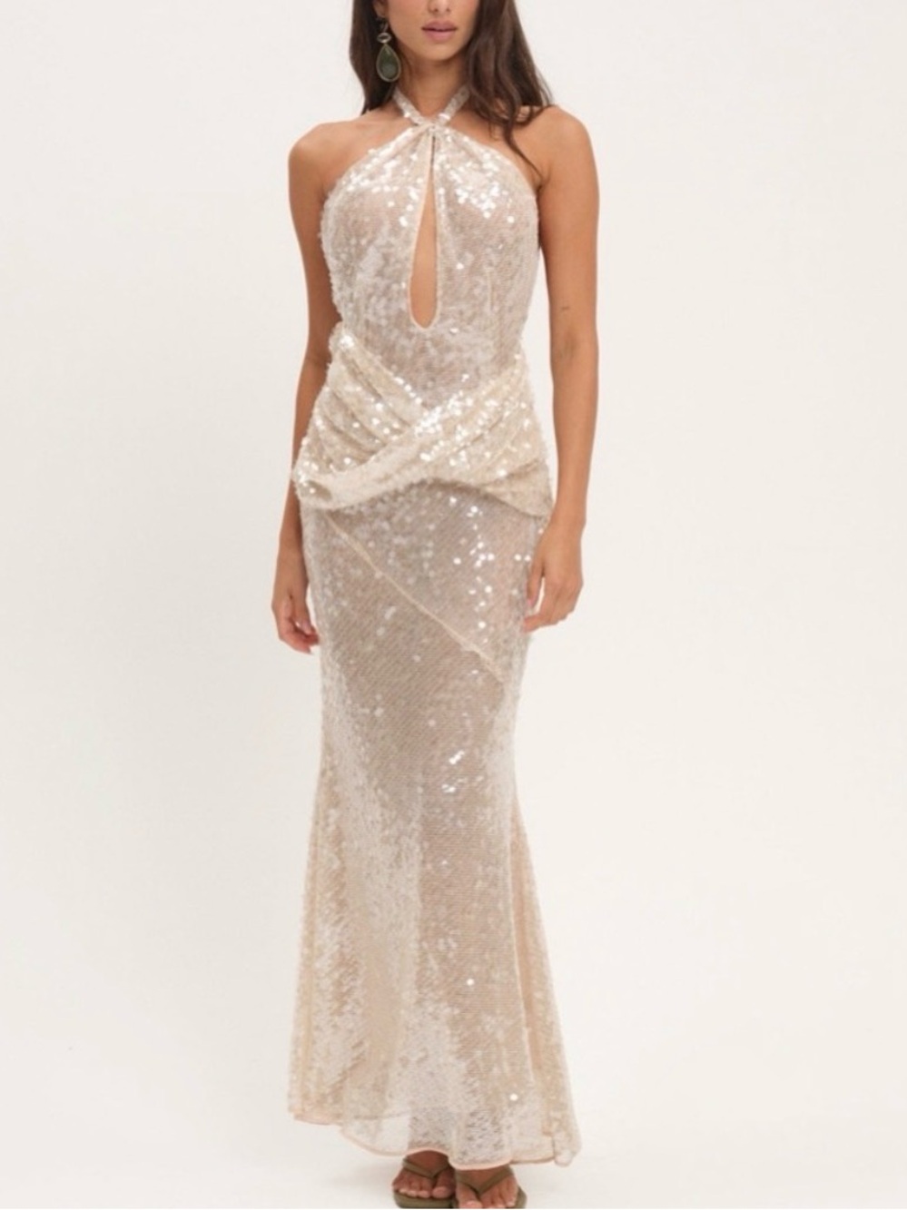 For Love and Lemons, Sidney Sequin Blush Pink Halter Gown, sz S